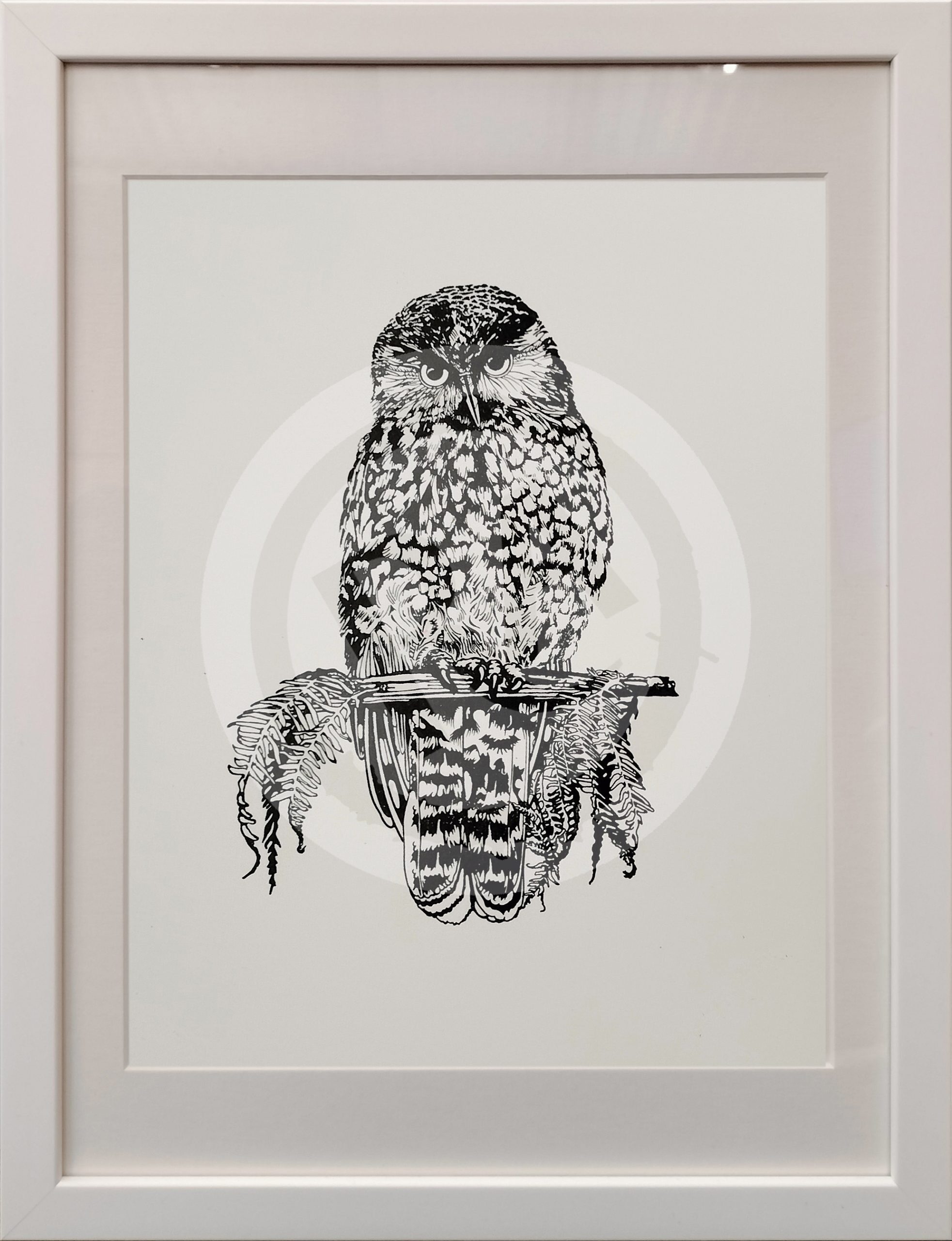 Ruru Morepork Print Monochrome Black